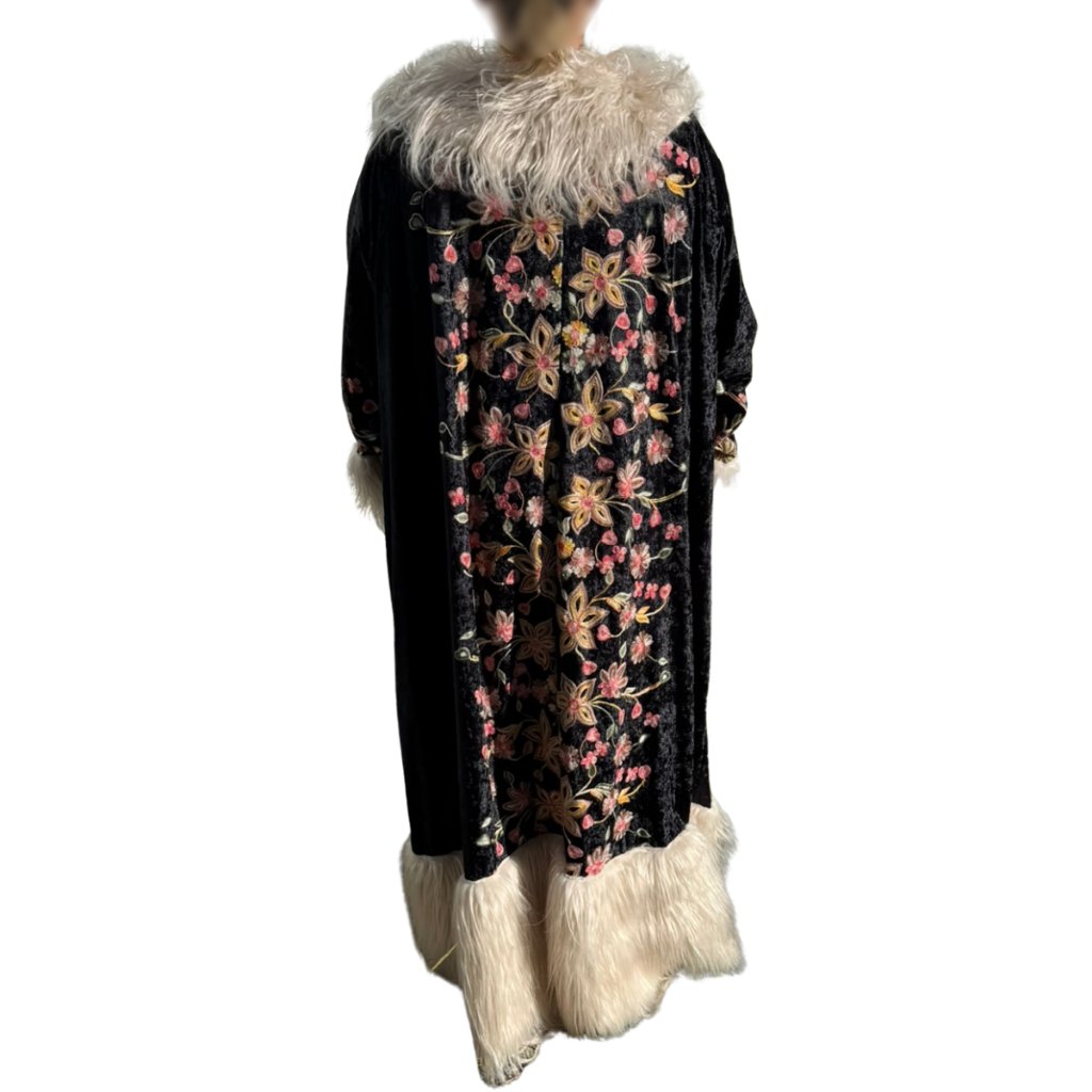 New Jennafer Grace Penny Lane Deluxe Velvet Embroidered Faux Fur Boho Coat Xl